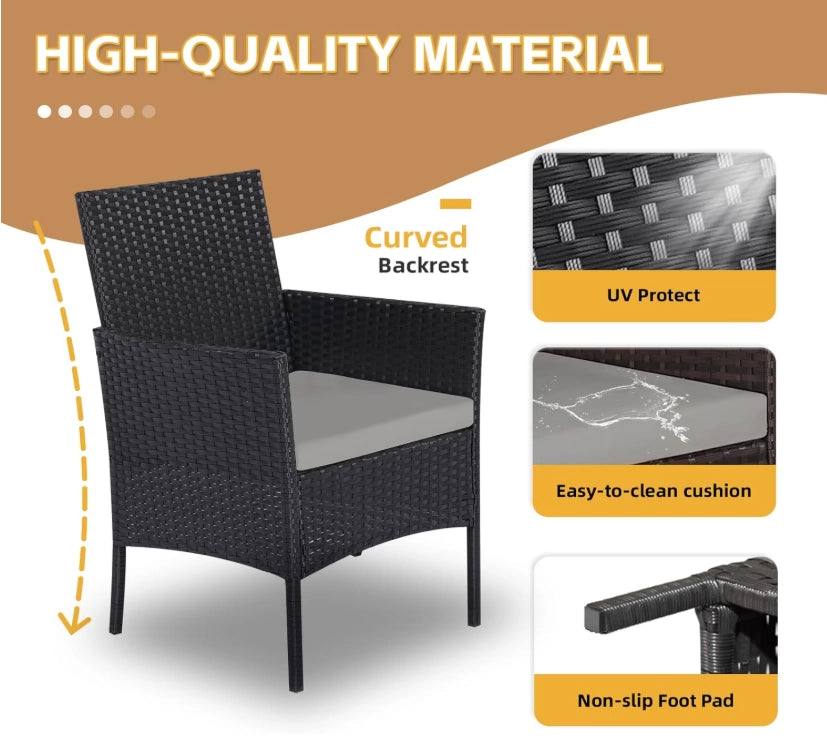 Juego De Jardin Exterior Ratán 3 Piezas Sintetico