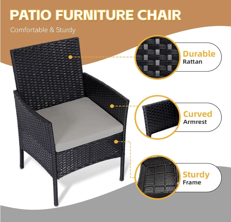 Juego De Jardin Exterior Ratán 3 Piezas Sintetico