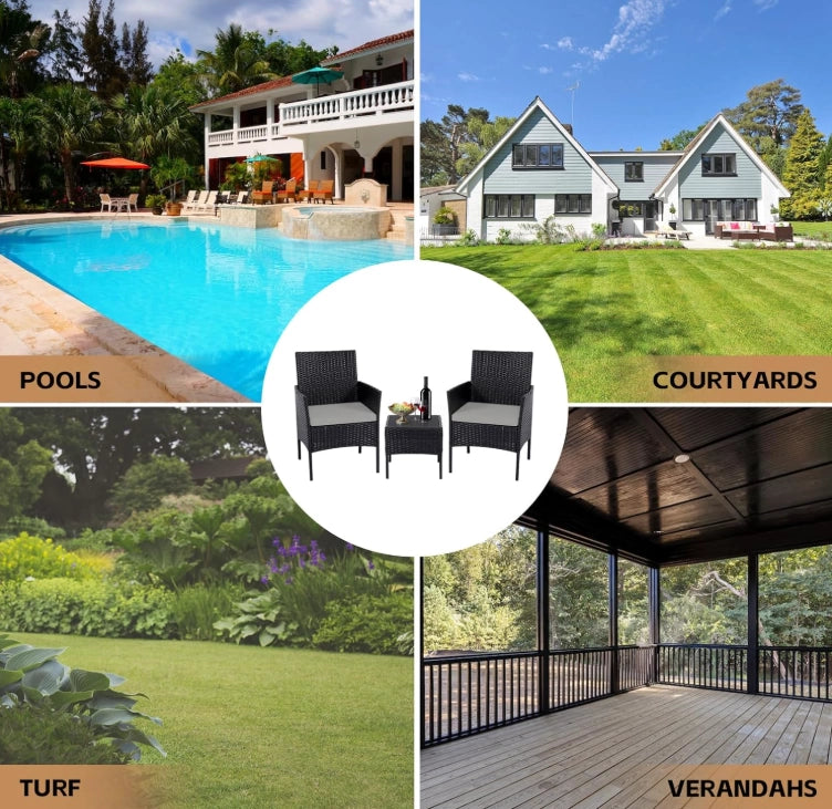 Juego De Jardin Exterior Ratán 3 Piezas Sintetico