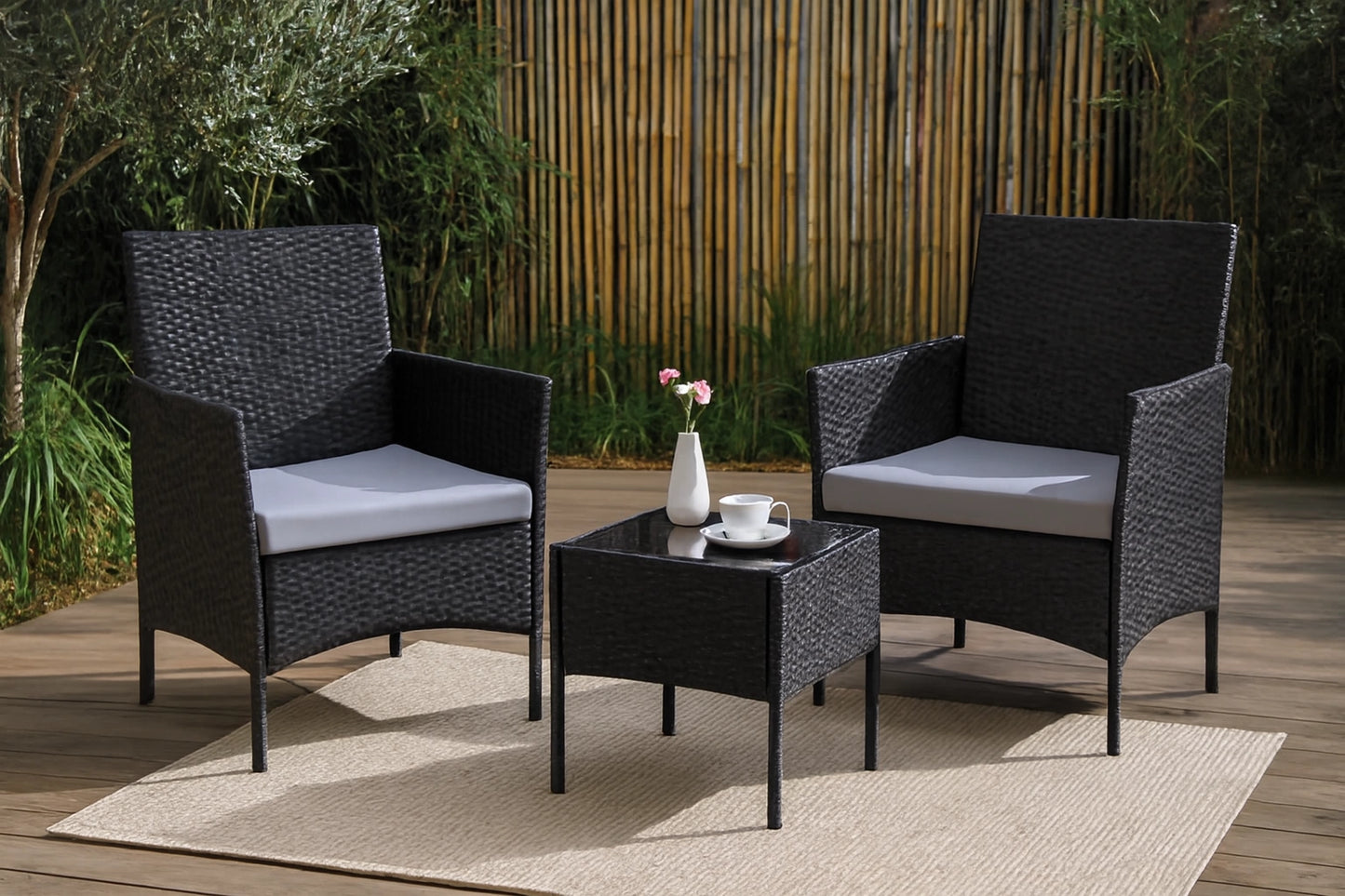 Juego De Jardin Exterior Ratán 3 Piezas Sintetico