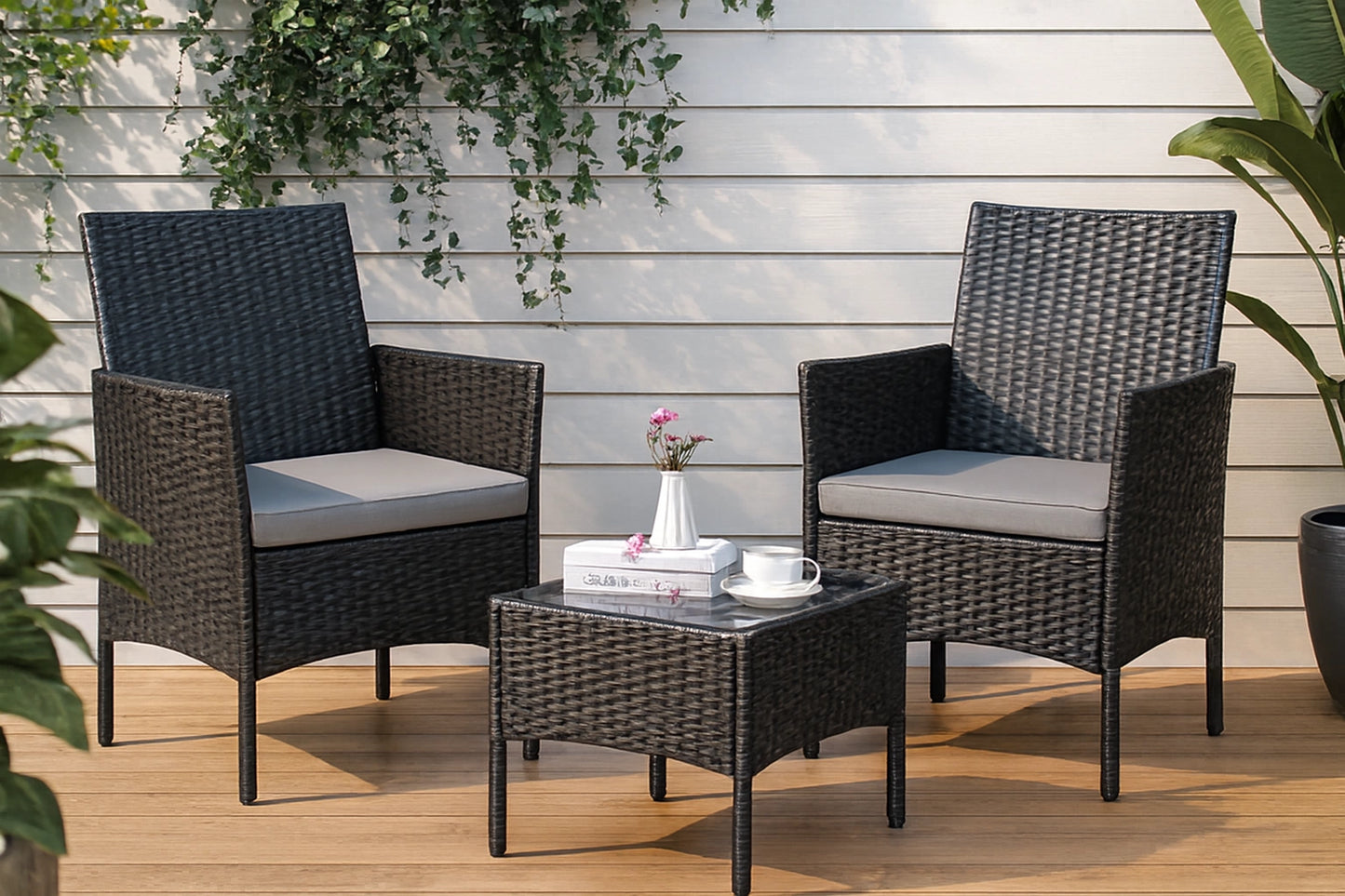 Juego De Jardin Exterior Ratán 3 Piezas Sintetico