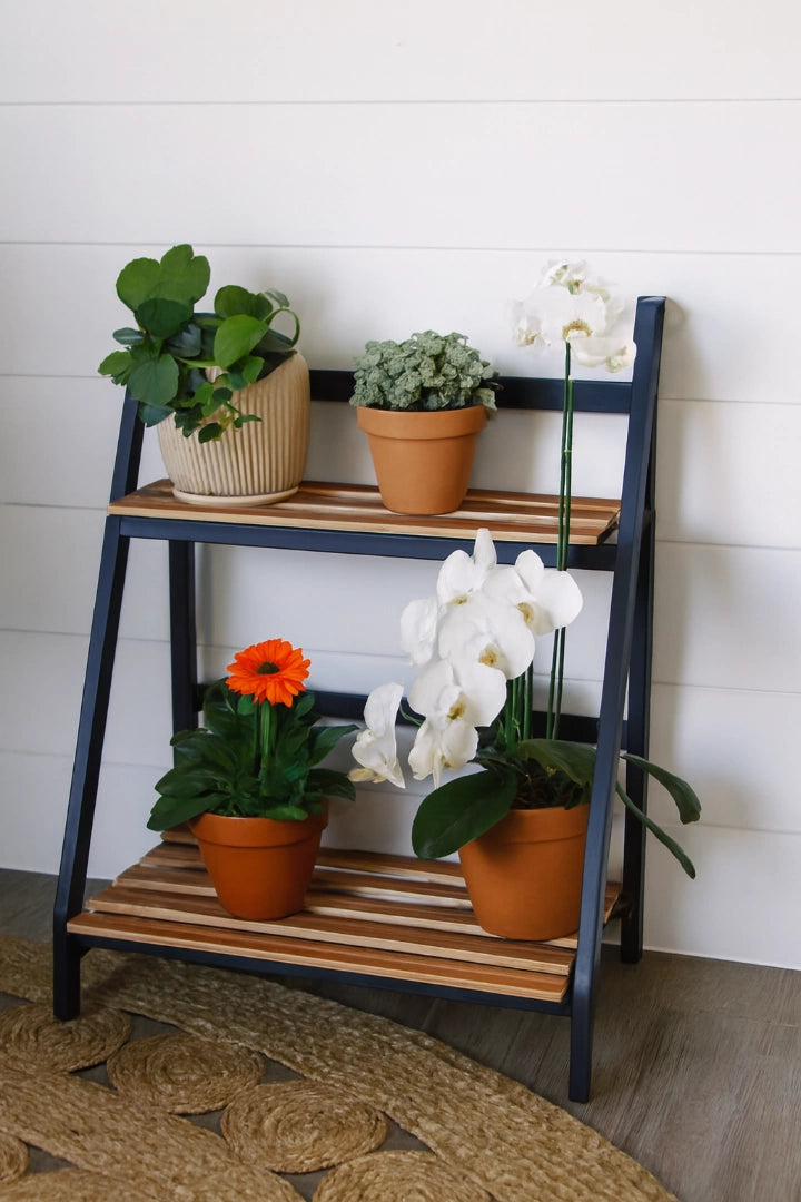 Estantería Organizador Madera Y Metal 2 Niveles Para Jardín