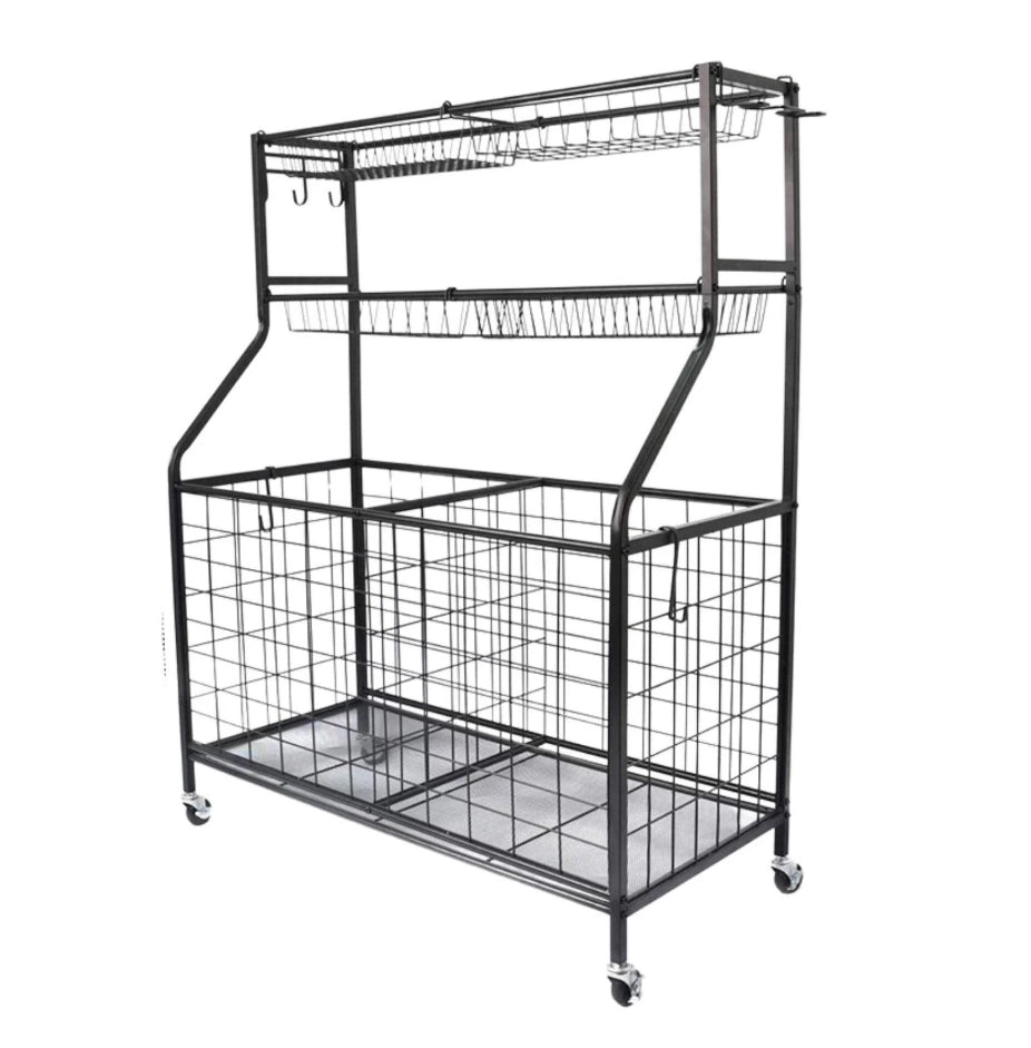 Organizador Soporte De Garaje Jardín C/cesta Ganchos Estante Acero