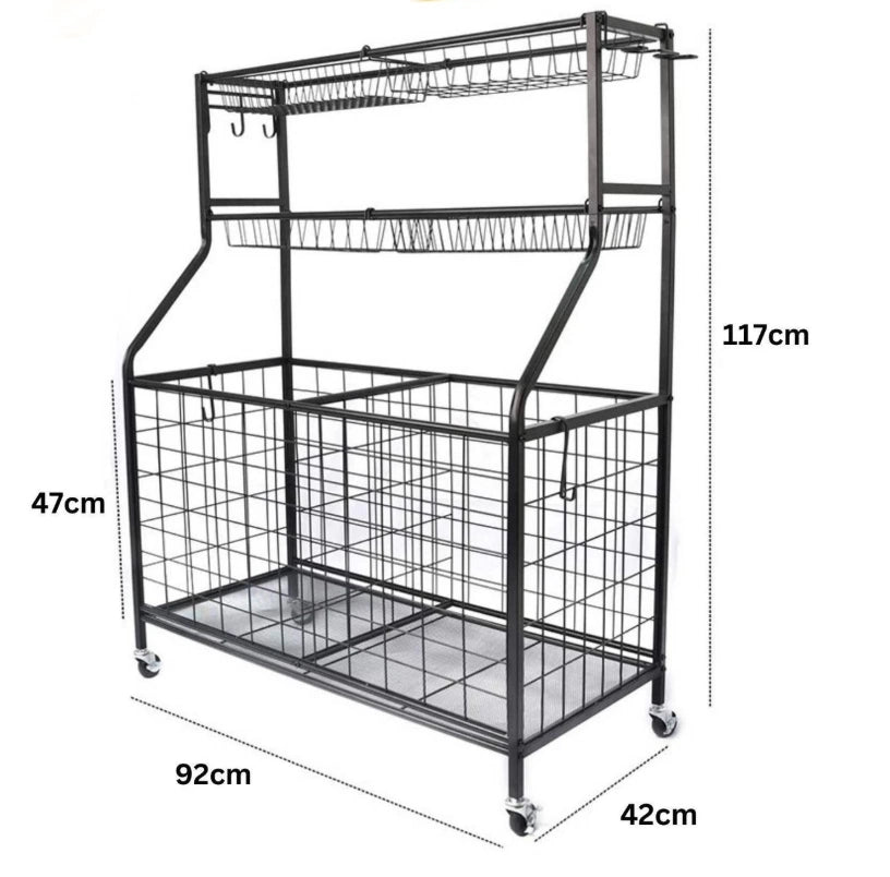 Organizador Soporte De Garaje Jardín C/cesta Ganchos Estante Acero