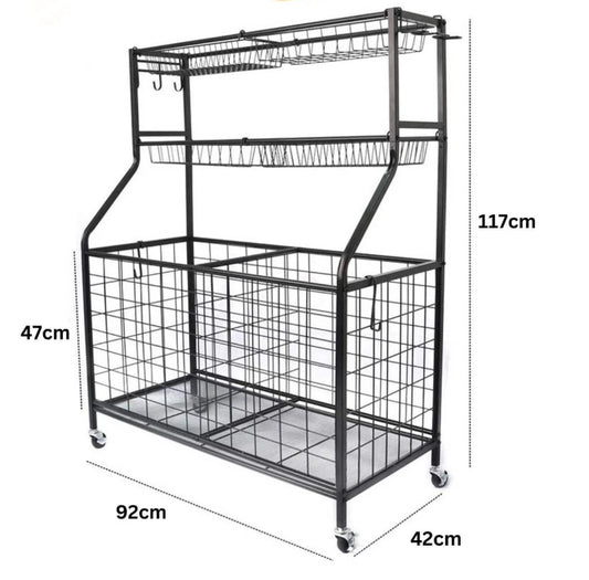 Organizador Soporte De Garaje Jardín C/cesta Ganchos Estante Acero