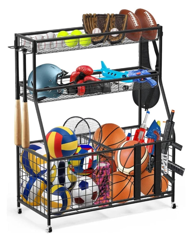 Organizador Soporte De Garaje Jardín C/cesta Ganchos Estante Acero