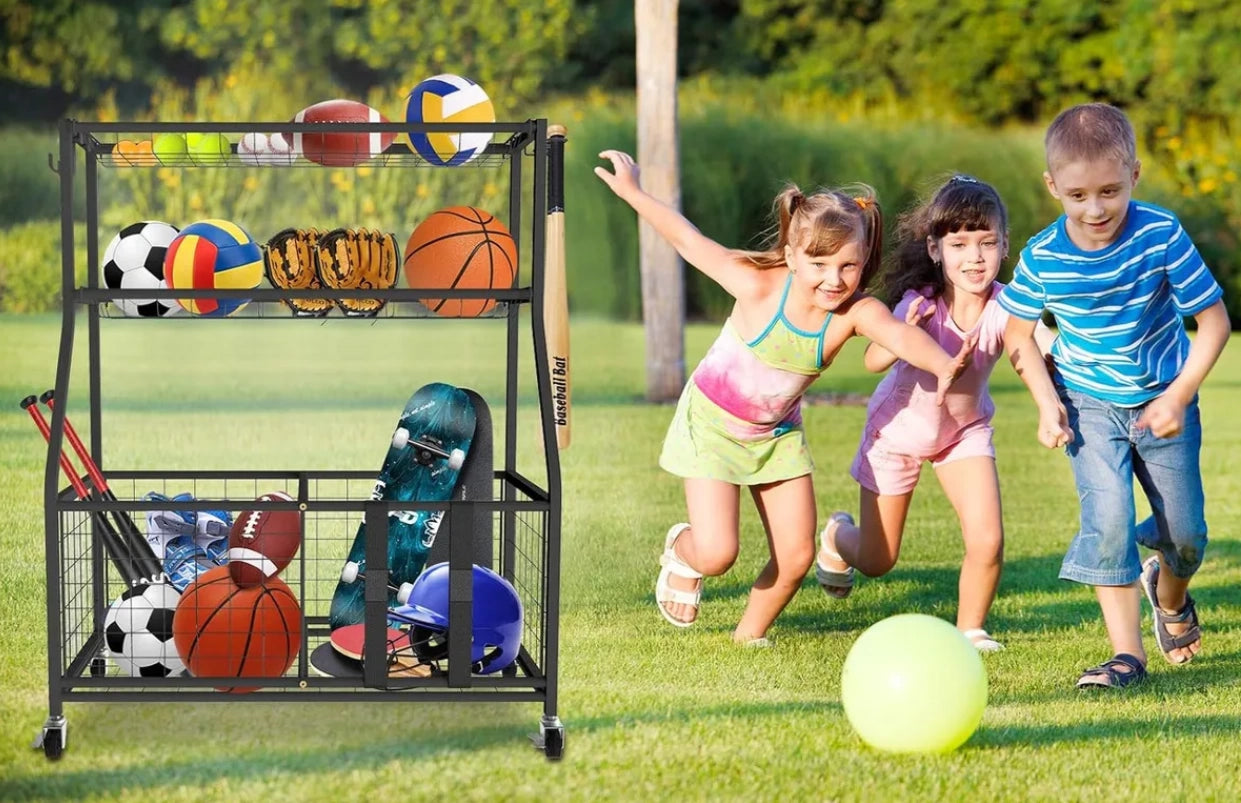 Organizador Soporte De Garaje Jardín C/cesta Ganchos Estante Acero