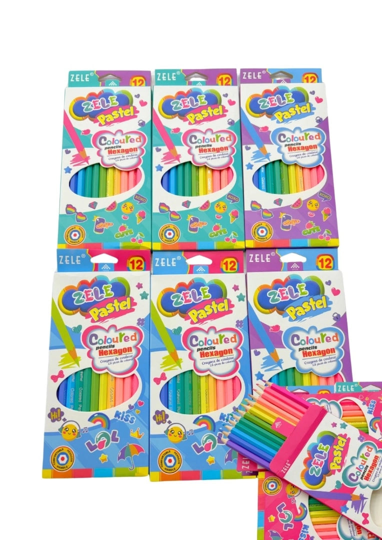 Lápices De Colores Pastel Zele Hexagonales X12