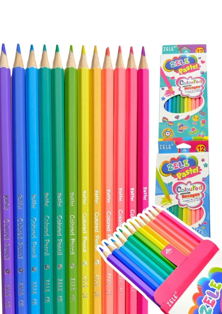 Lápices De Colores Pastel Zele Hexagonales X12