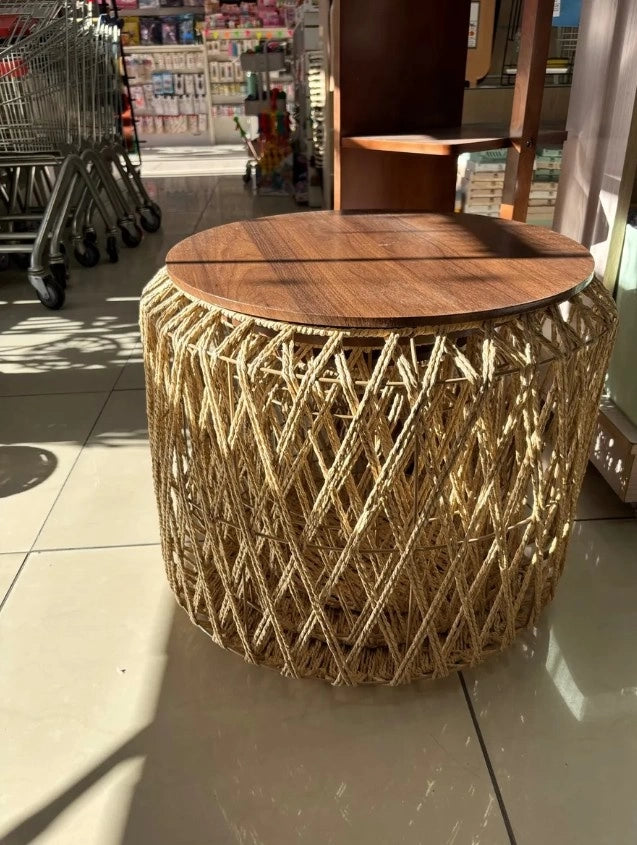 Set X3 Mesas Ratonas Tejidas Metal Madera Artesanal