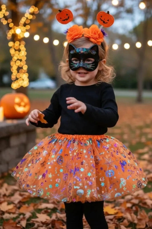 Set Tutu Y Tiara Con Calabaza Disfraz Halloween
