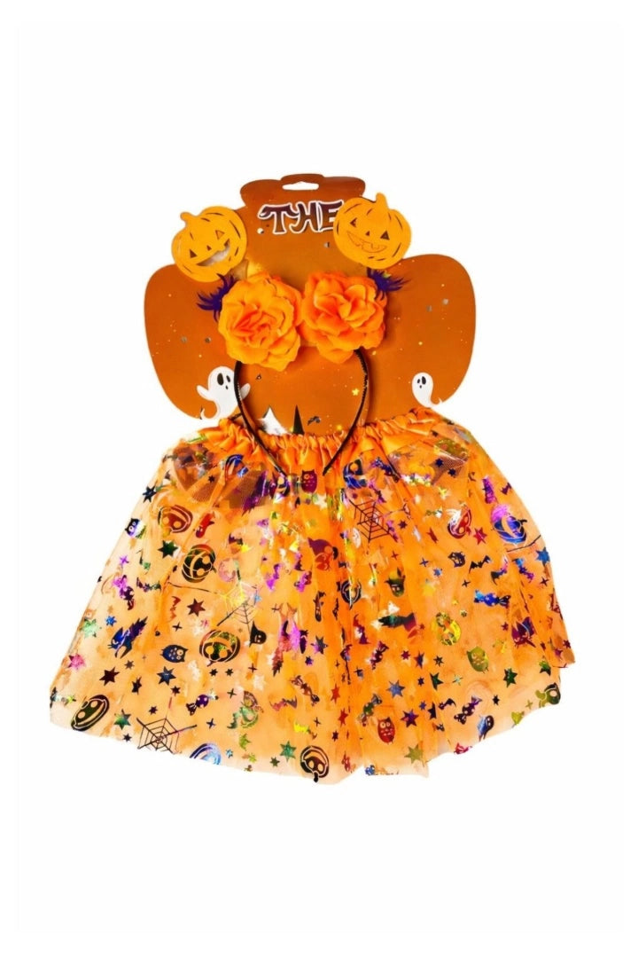 Set Tutu Y Tiara Con Calabaza Disfraz Halloween
