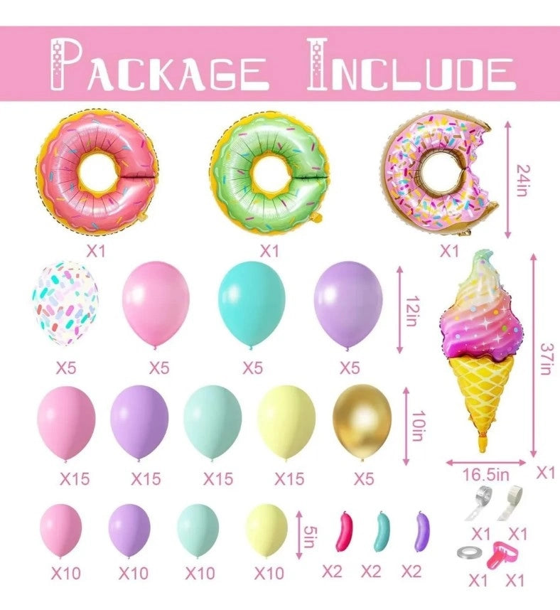 Set Globos De Dona Y Helados 121pcs Deco Fiesta