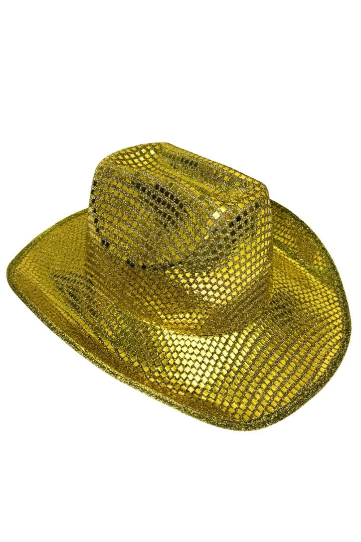 Sombrero Cowboy Dorado Con Lentejuelas Para Fiesta