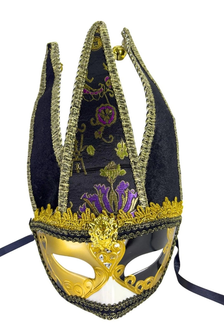 Máscara Veneciana Bufón Arlequín Negra Y Dorada