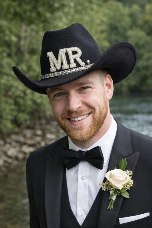 Sombrero Texano Negro Mr Novio Boda Con Brillos