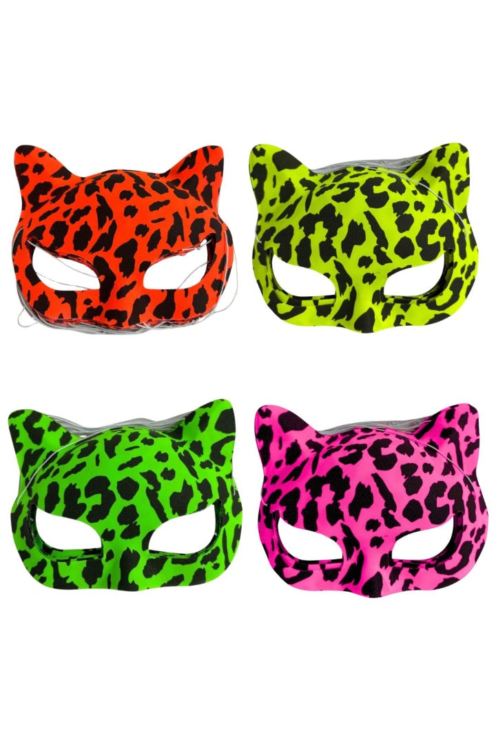 Antifaz De Gato Leopardo Flúor Surtidos Pack X12