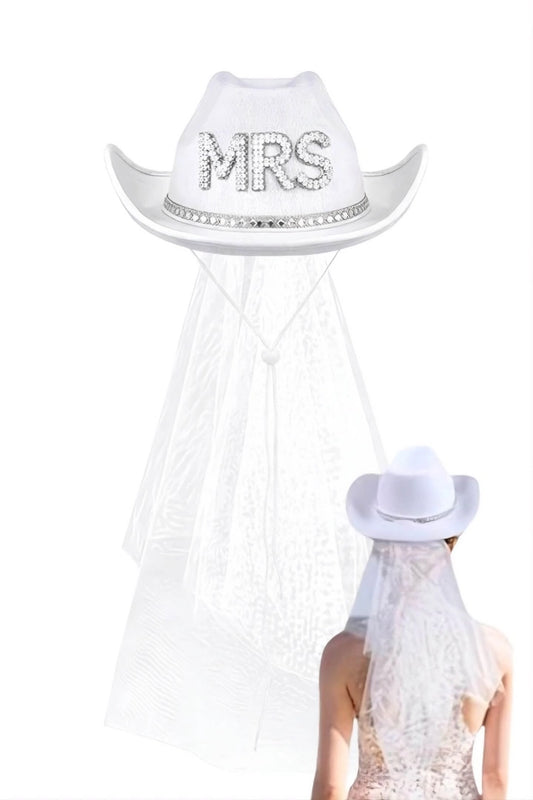 Sombrero Vaquero Novia Con Velo Y Strass Mrs