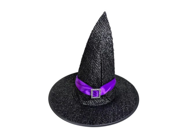 Sombrero De Bruja Negro Brillante con Cinta Halloween