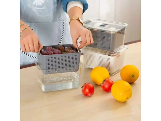 contenedor Organizador De Heladera Con Escurridor Y Tapa