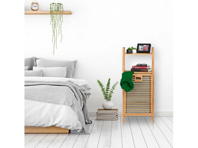 Organizador Mueble Bambu 2 Estantes Y Canasto Ropa