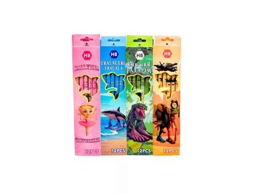 Caja 12 Lápices Hb Con Goma Brainrots