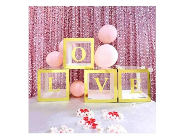 Cajas Decorativas Dorada Letras Love X4 Baby Shower