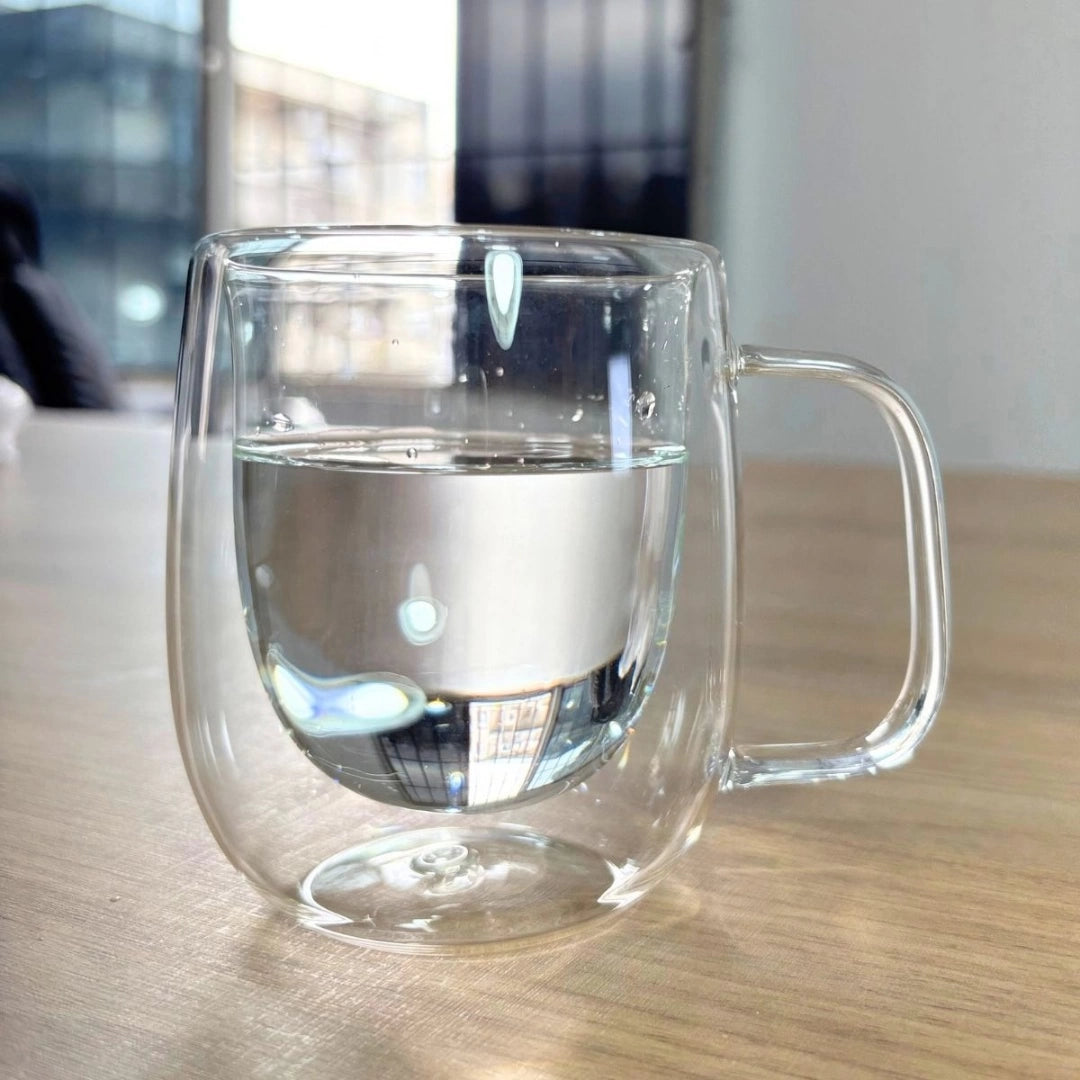 Taza De Vidrio Aislamiento Doble Pared Y Asa 250ml